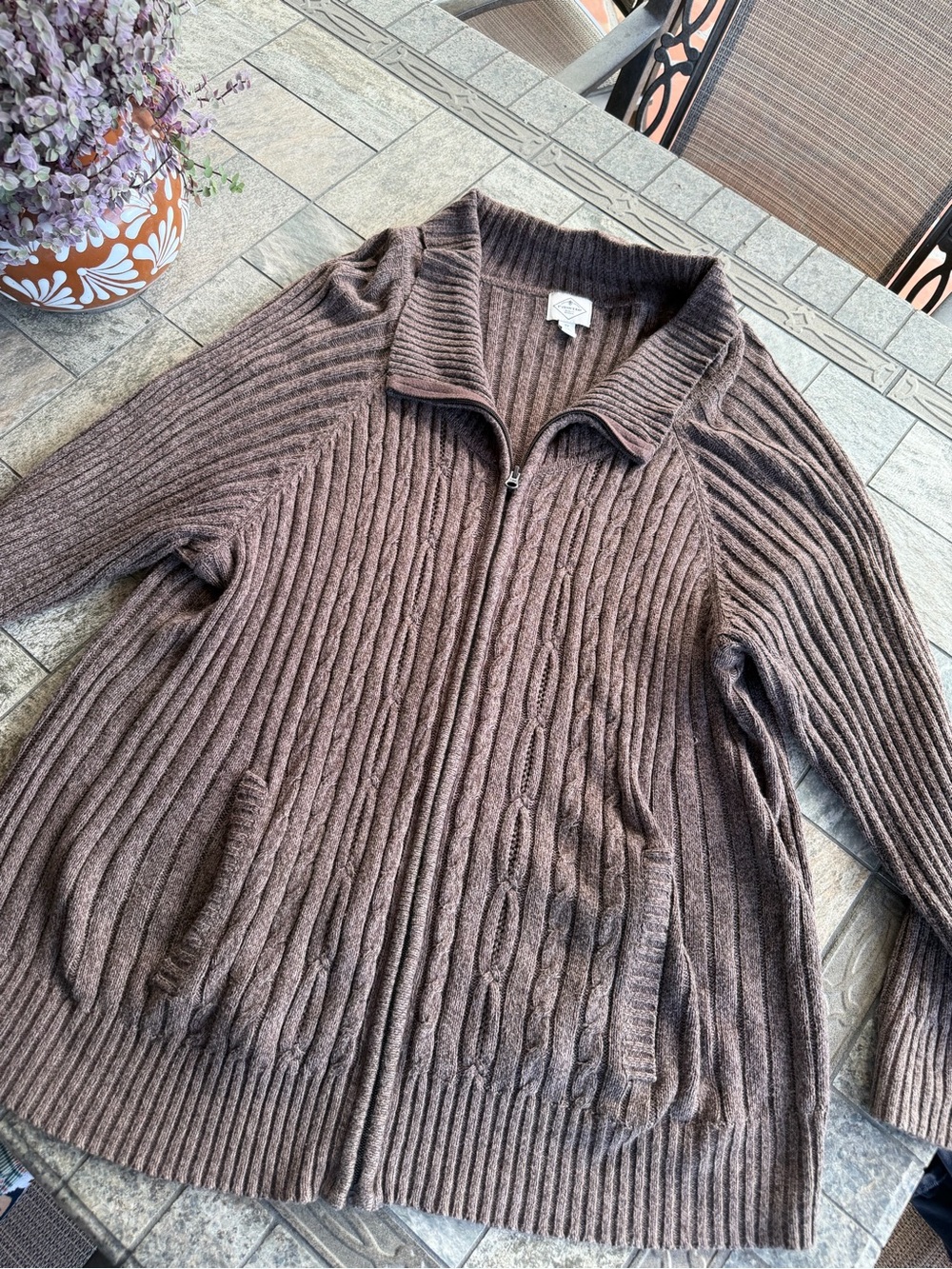 St. John's Bay Brown Cable Knit Zip Up Sweater